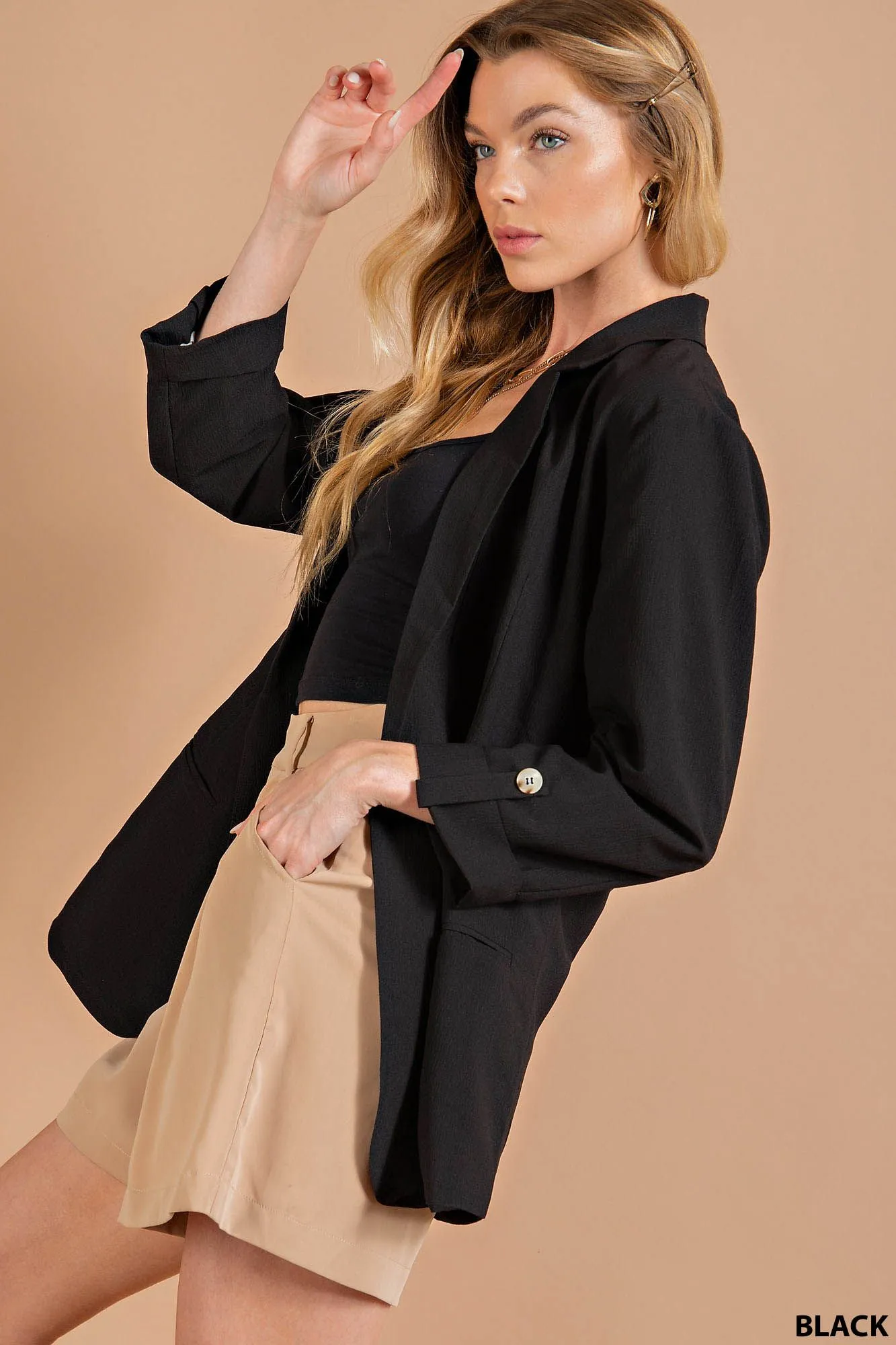 Crinkle Blazer - black, blue