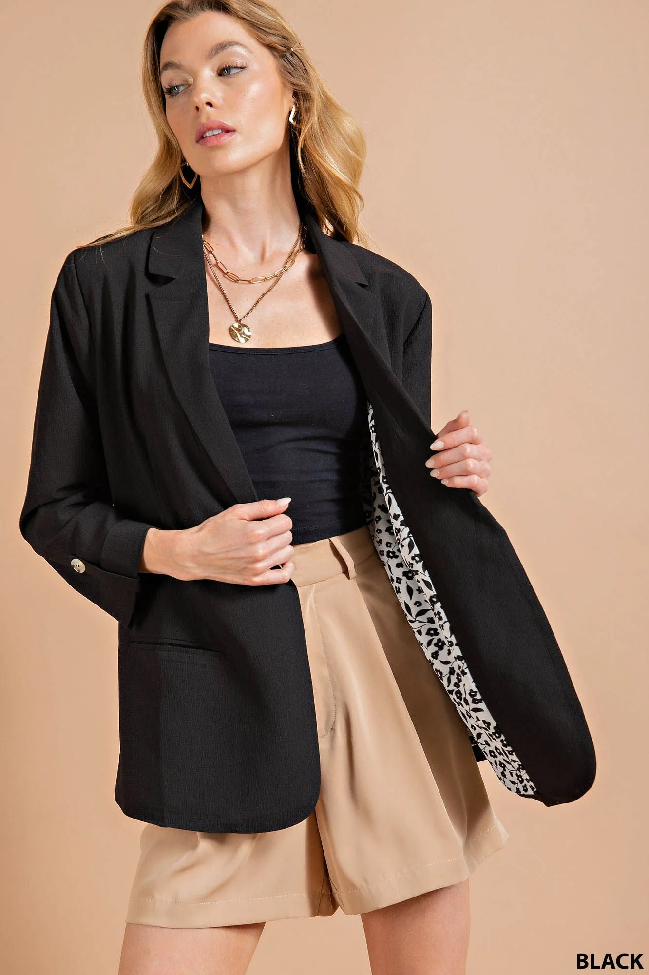 Crinkle Blazer - black, blue