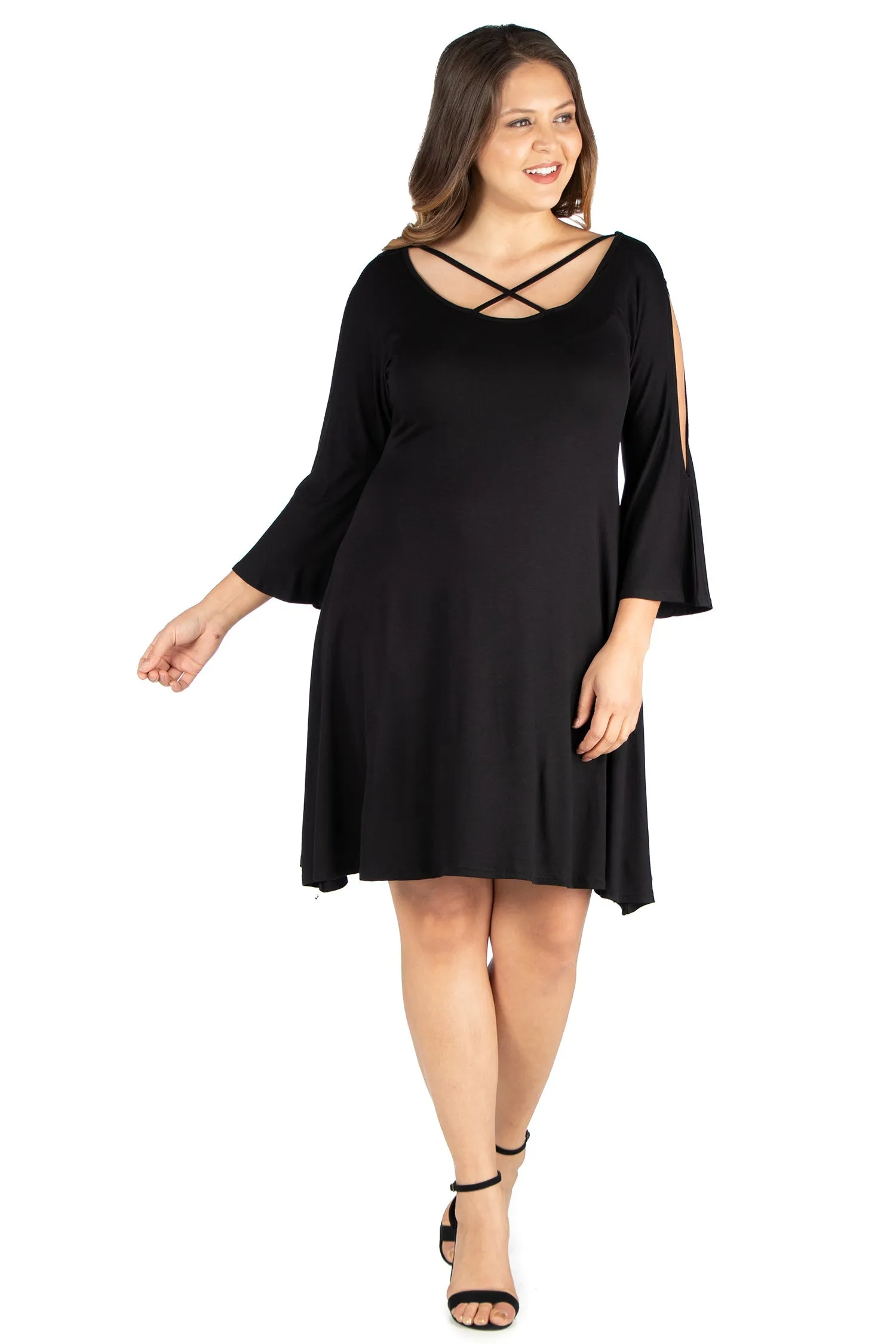 Criss Cross Neckline Cold Shoulder Plus Size Dress