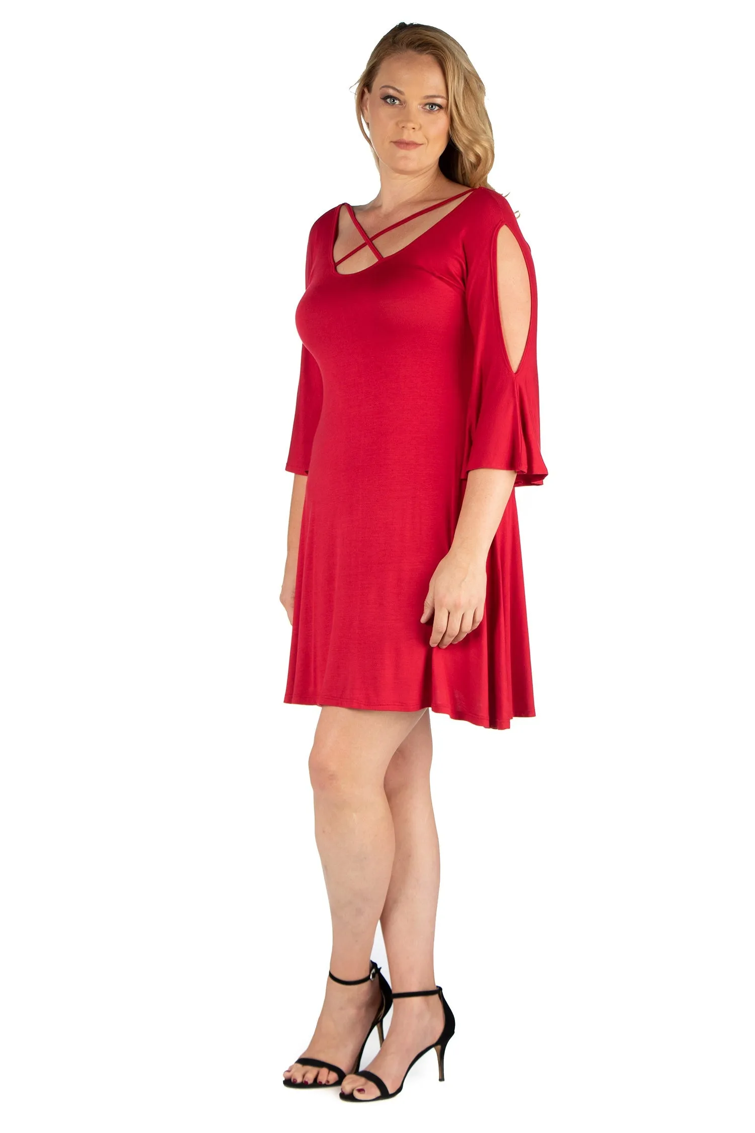 Criss Cross Neckline Cold Shoulder Plus Size Dress