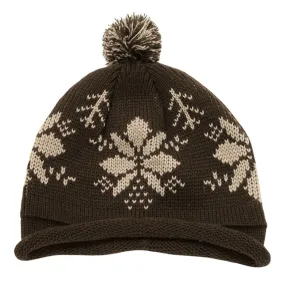 Decky 611B Snowflake Knit Roll Up Cuffed Beanie Hats with Pom Pom Warm Beanies Caps