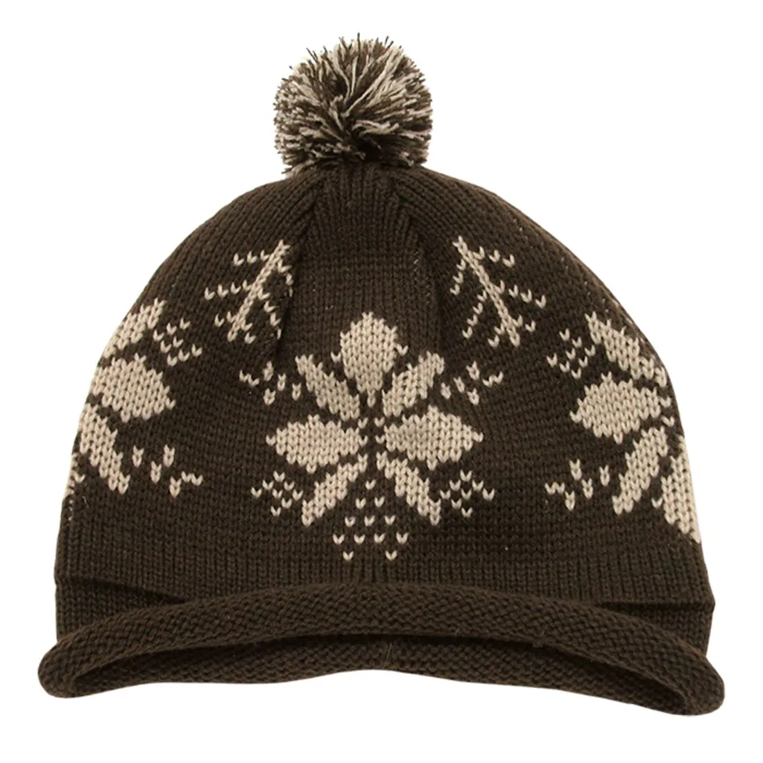 Decky 611B Snowflake Knit Roll Up Cuffed Beanie Hats with Pom Pom Warm Beanies Caps