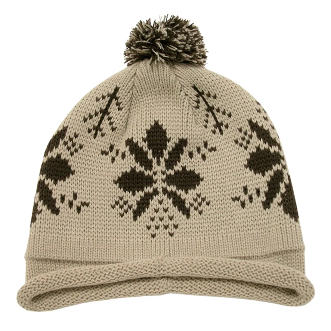 Decky 611B Snowflake Knit Roll Up Cuffed Beanie Hats with Pom Pom Warm Beanies Caps