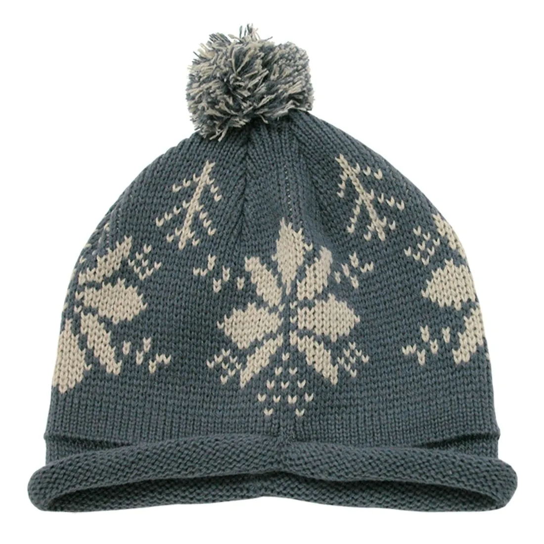 Decky 611B Snowflake Knit Roll Up Cuffed Beanie Hats with Pom Pom Warm Beanies Caps