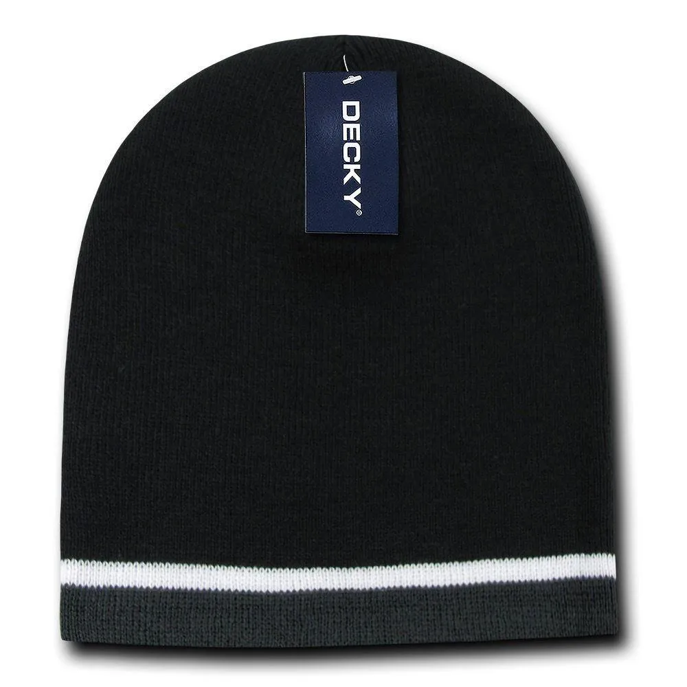 Decky Double Striped 3 Tone Beanies Knitted Ski Skull Winter Caps Hats