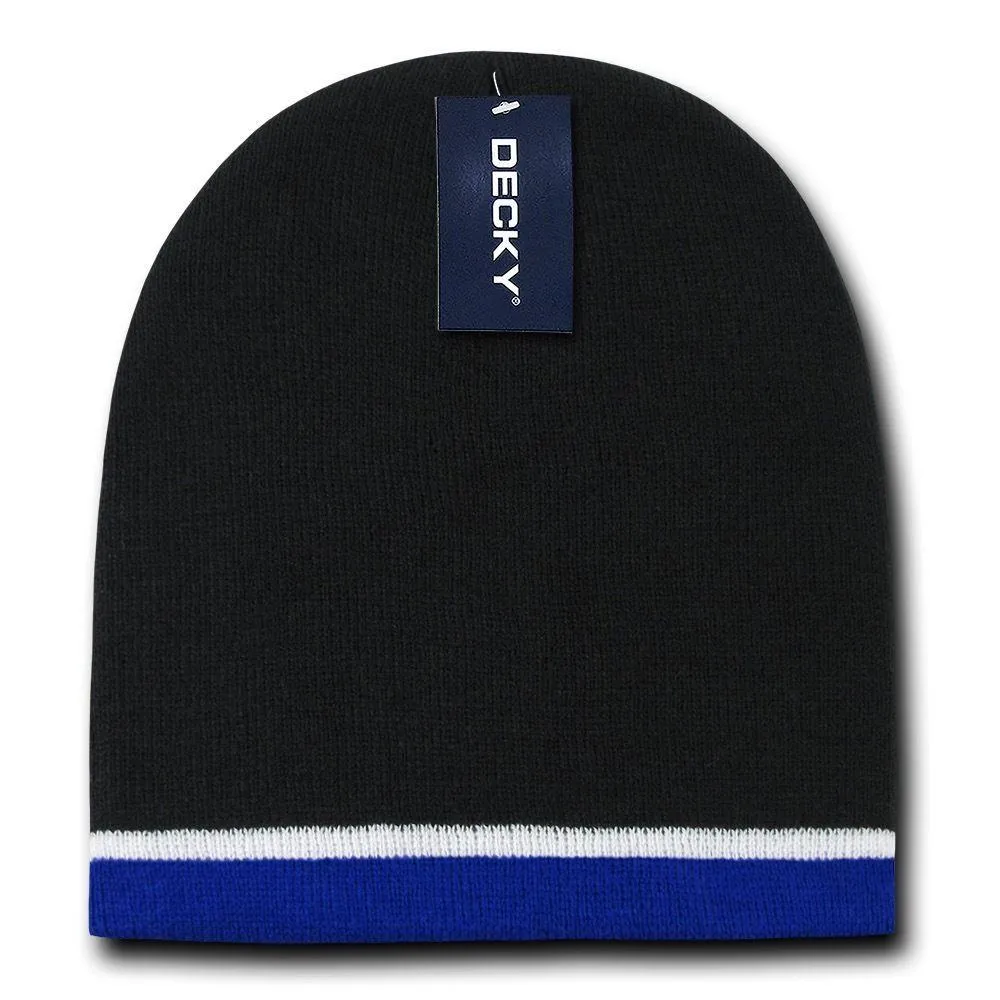 Decky Double Striped 3 Tone Beanies Knitted Ski Skull Winter Caps Hats