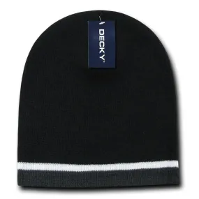 Decky Double Striped 3 Tone Beanies Knitted Ski Skull Winter Caps Hats
