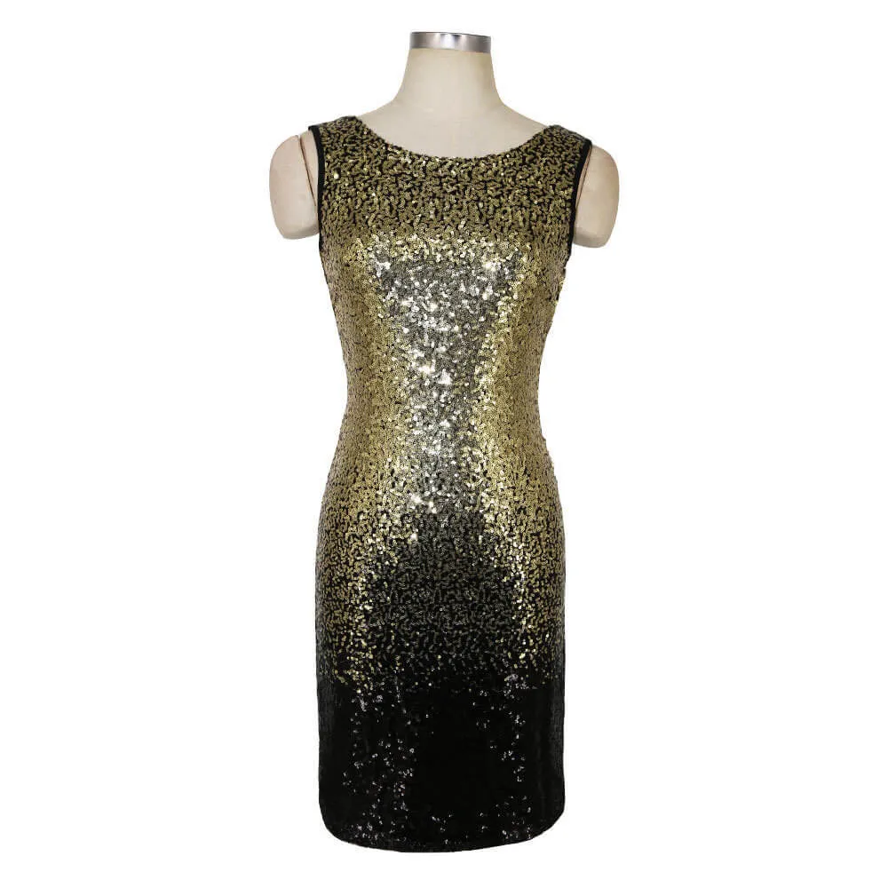 Deep V-neck Sleeveless Backless Sexy Club Bodycon Sequined Dress