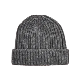 Derby Grey Cashmere Ribbed Beanie