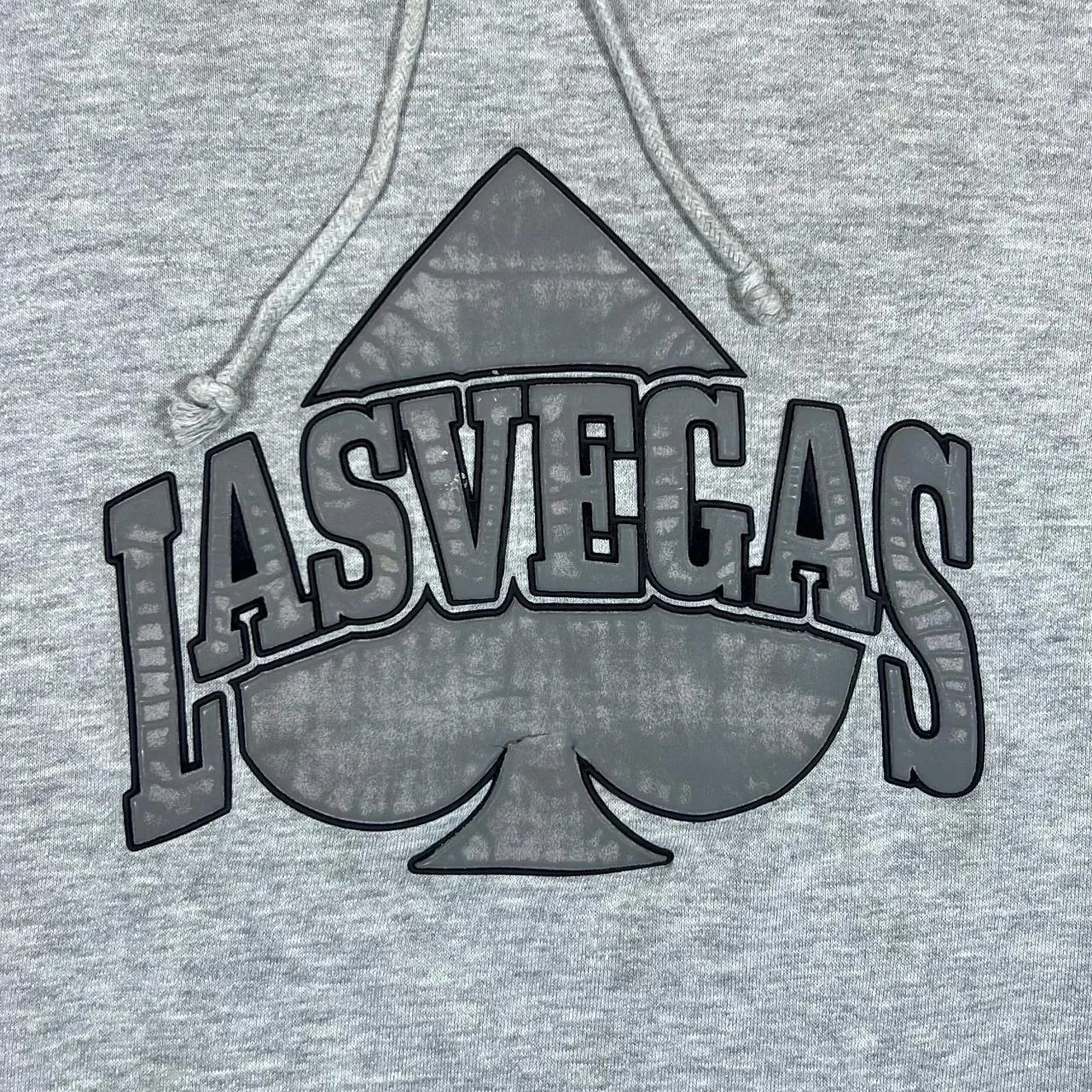 Early 00's LAS VEGAS Embossed Souvenir Spellout Graphic Grey Pullover Hoodie
