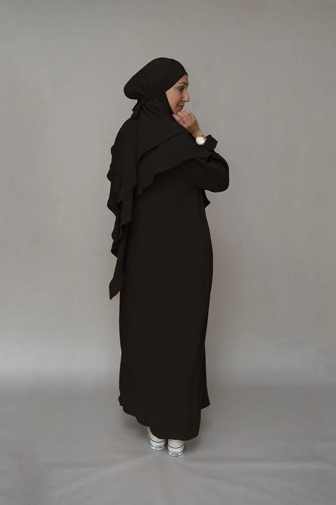 Elegant Black Non-Wrinkling Abaya Dress with Pockets