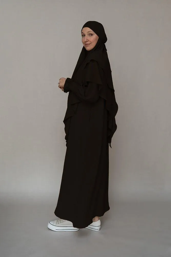 Elegant Black Non-Wrinkling Abaya Dress with Pockets