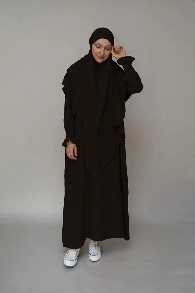 Elegant Black Non-Wrinkling Abaya Dress with Pockets
