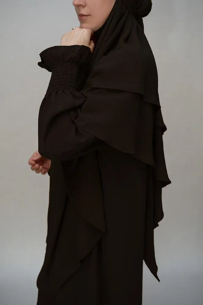 Elegant Black Non-Wrinkling Abaya Dress with Pockets