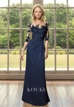 Elegant&Luxurious Scoop Neck Half Sleeves Sheath Mother of Bride Dress with Appliques Cocktail Dress