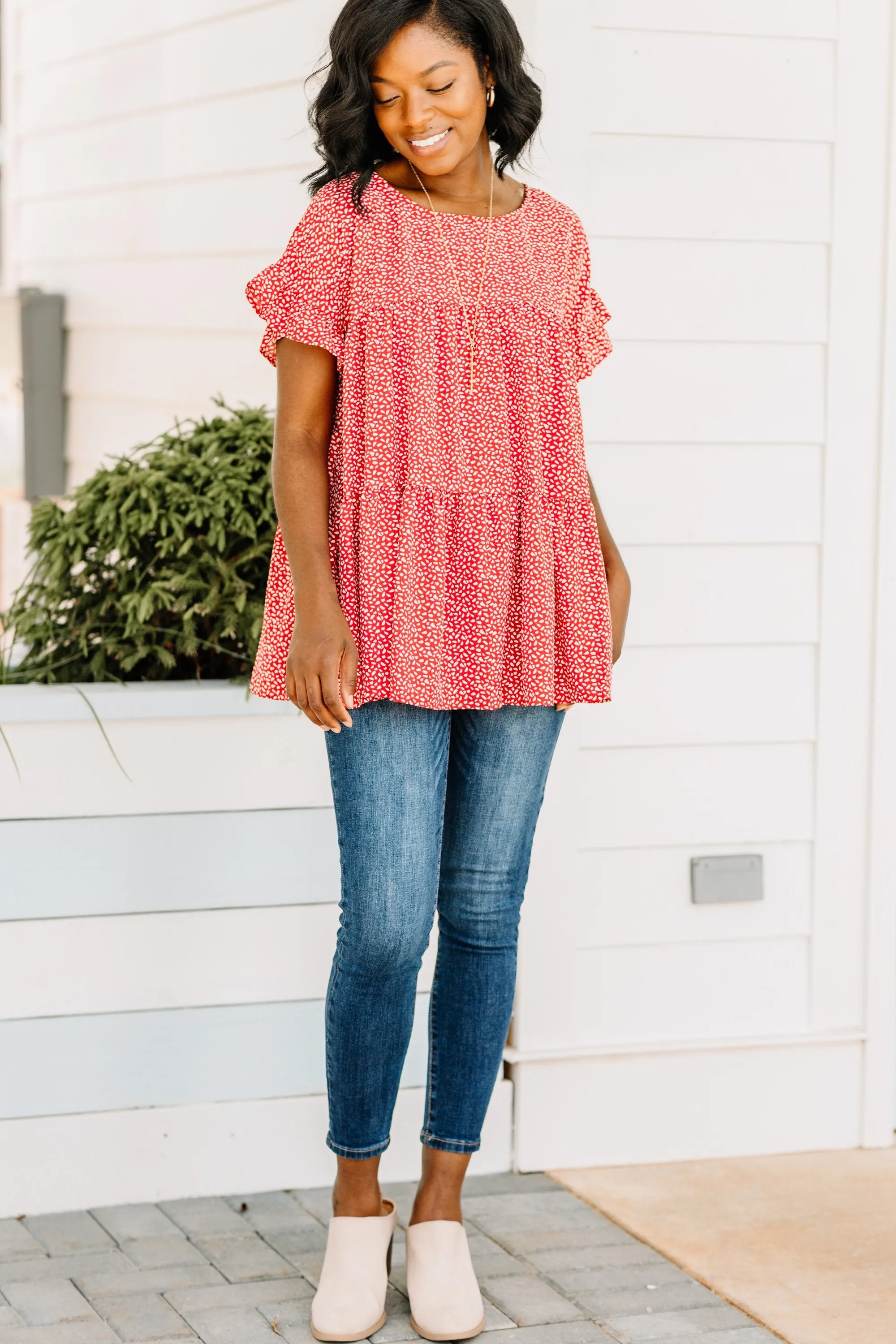 Enjoy The Day Red Polka Dot Top
