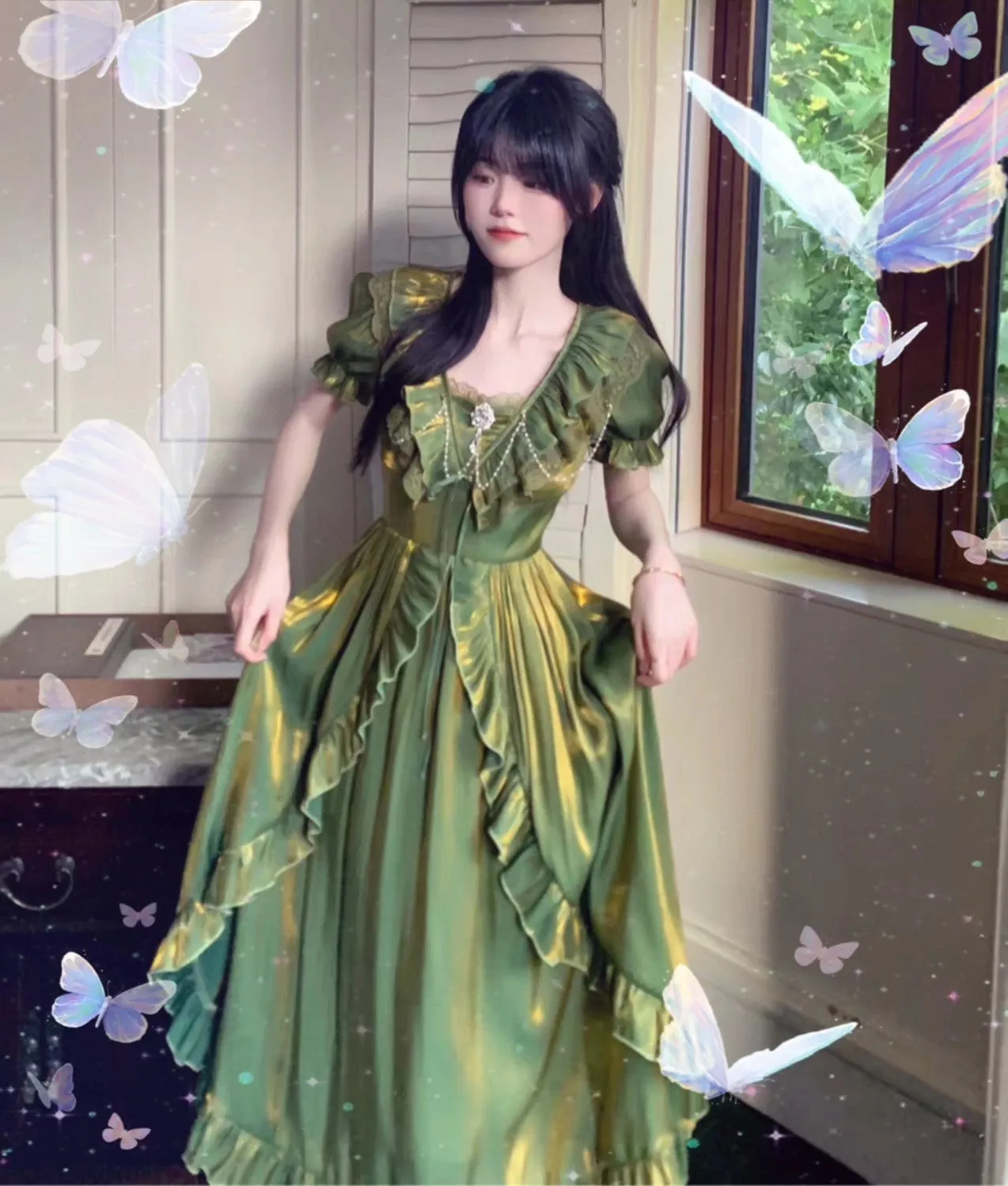 Fairycore Ruffled Green Dress