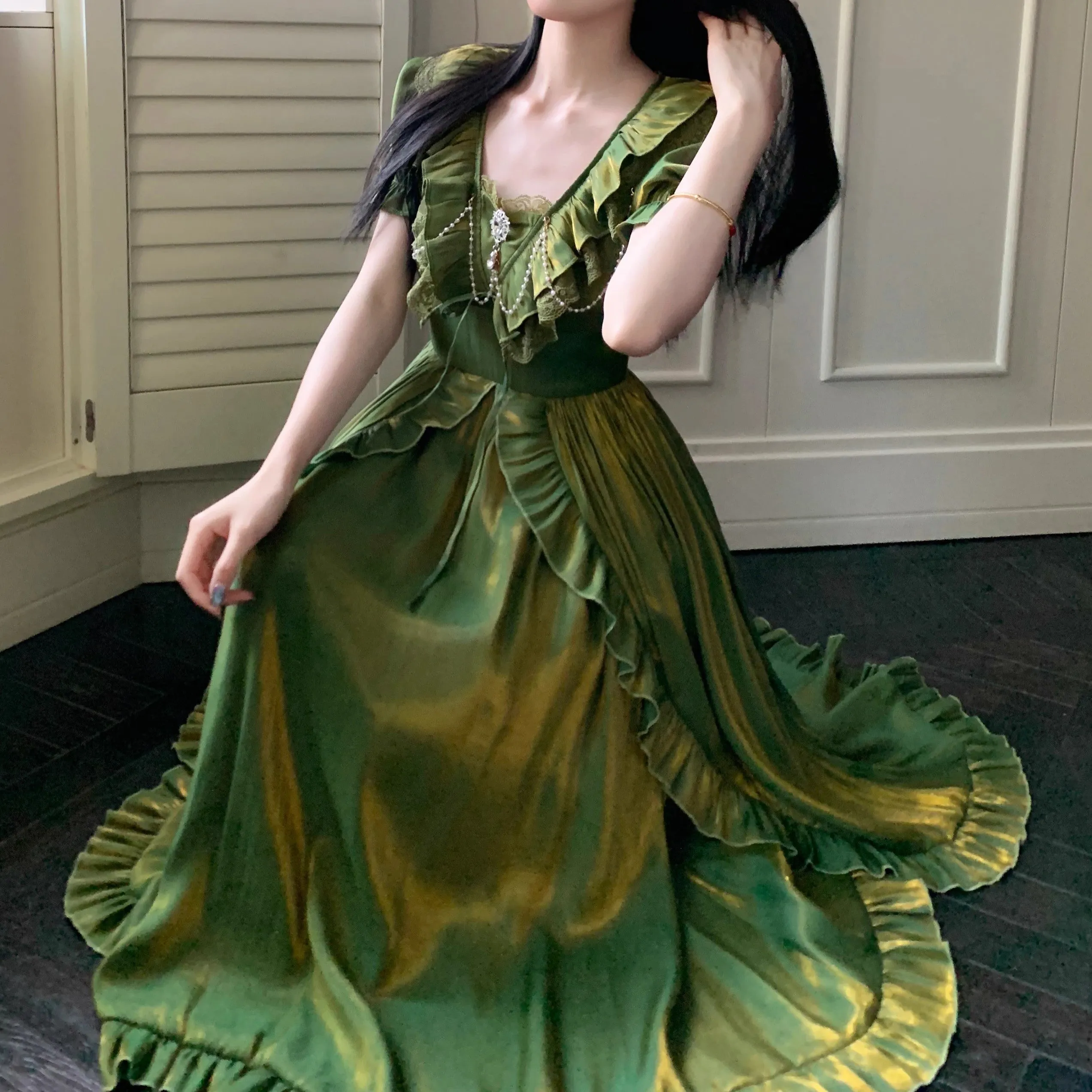 Fairycore Ruffled Green Dress