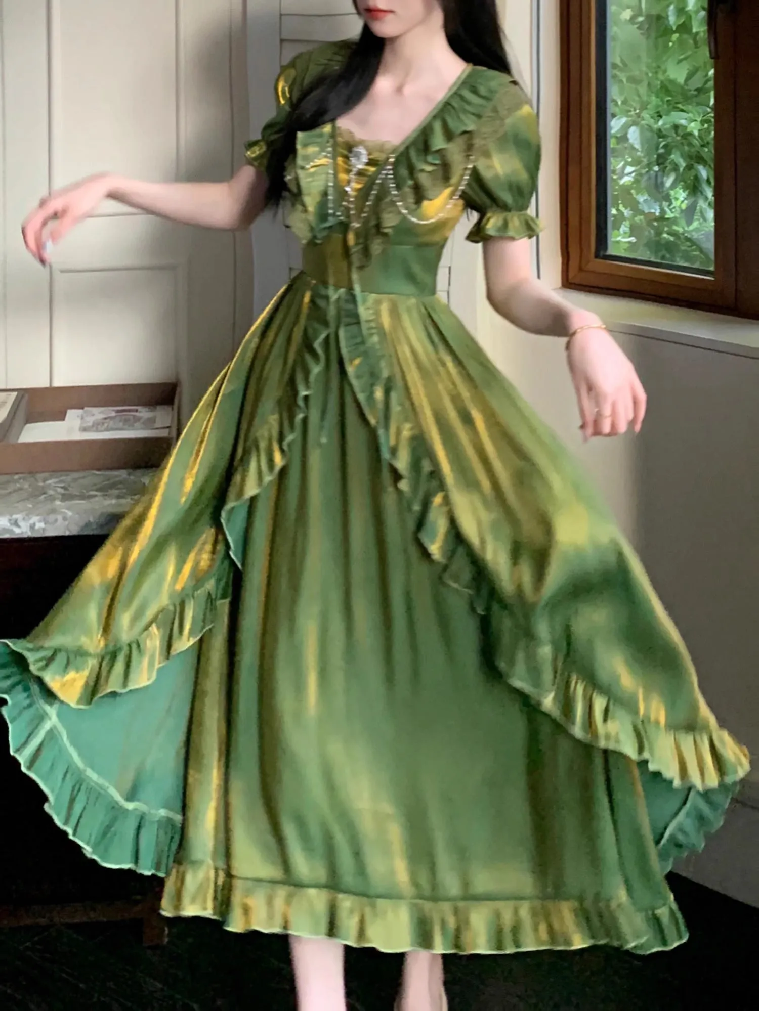 Fairycore Ruffled Green Dress