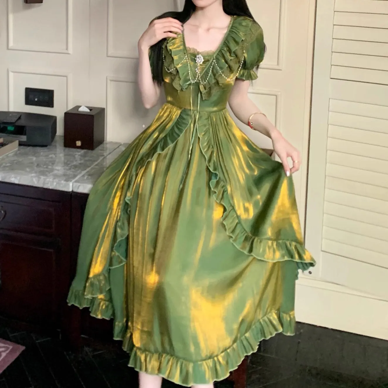 Fairycore Ruffled Green Dress