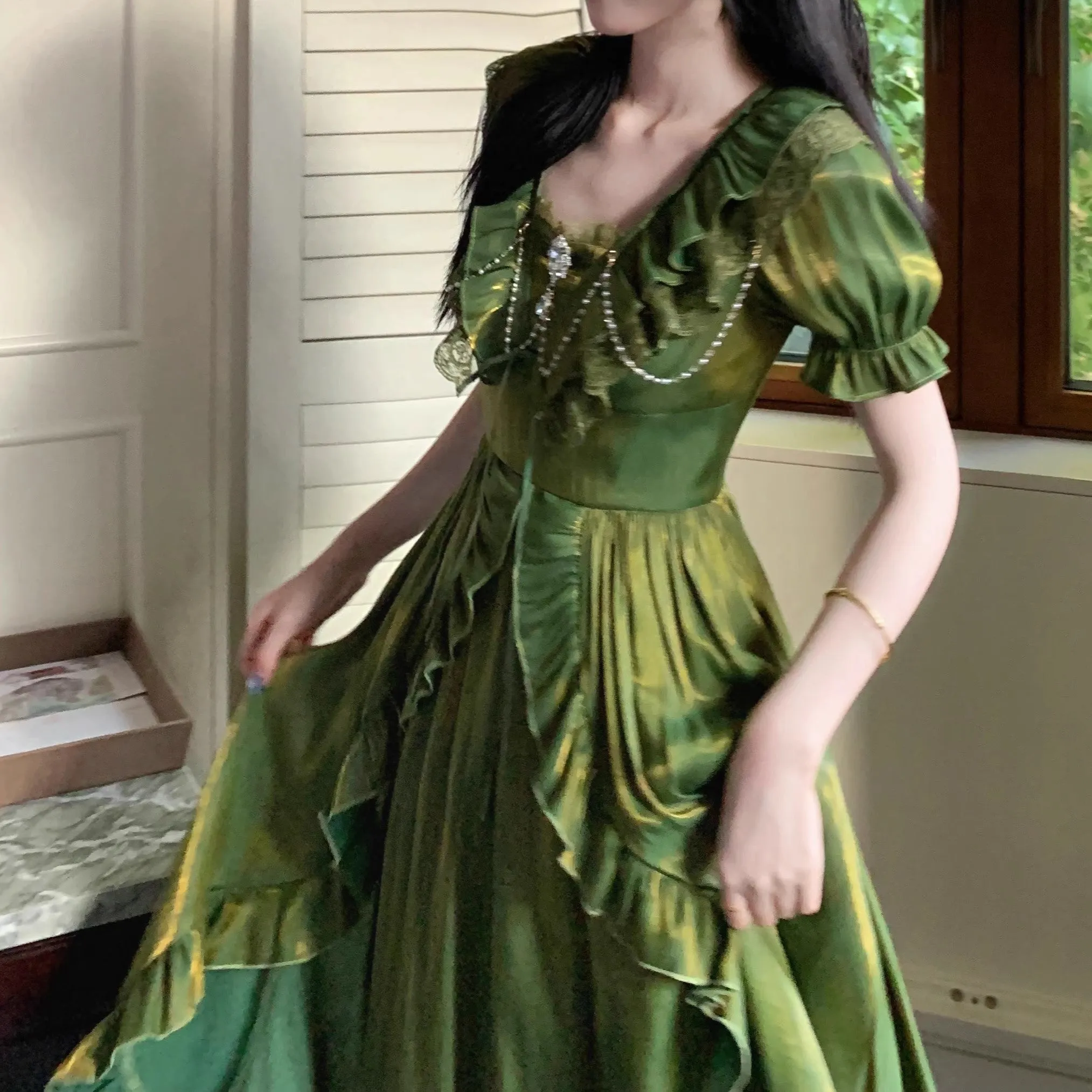 Fairycore Ruffled Green Dress