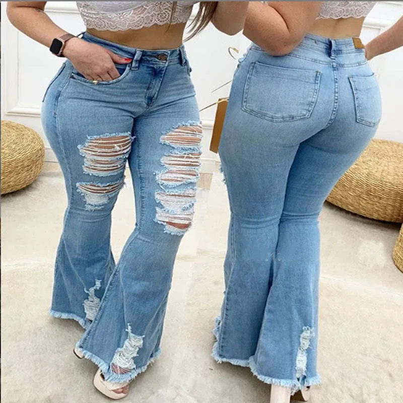 Flare High Waist Stretch Stripes Bodycon Denim Pants