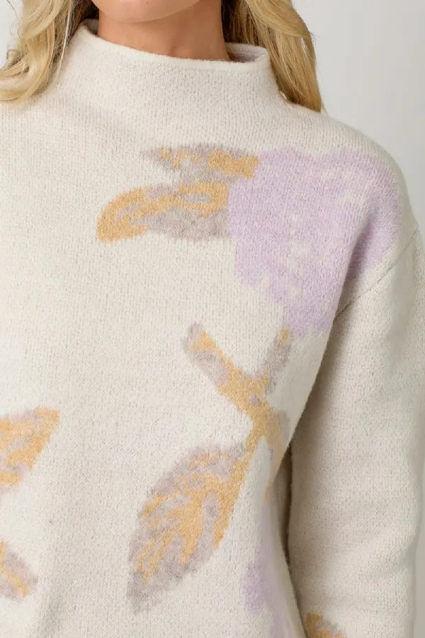 Floral Print Funnel Neck Sweater