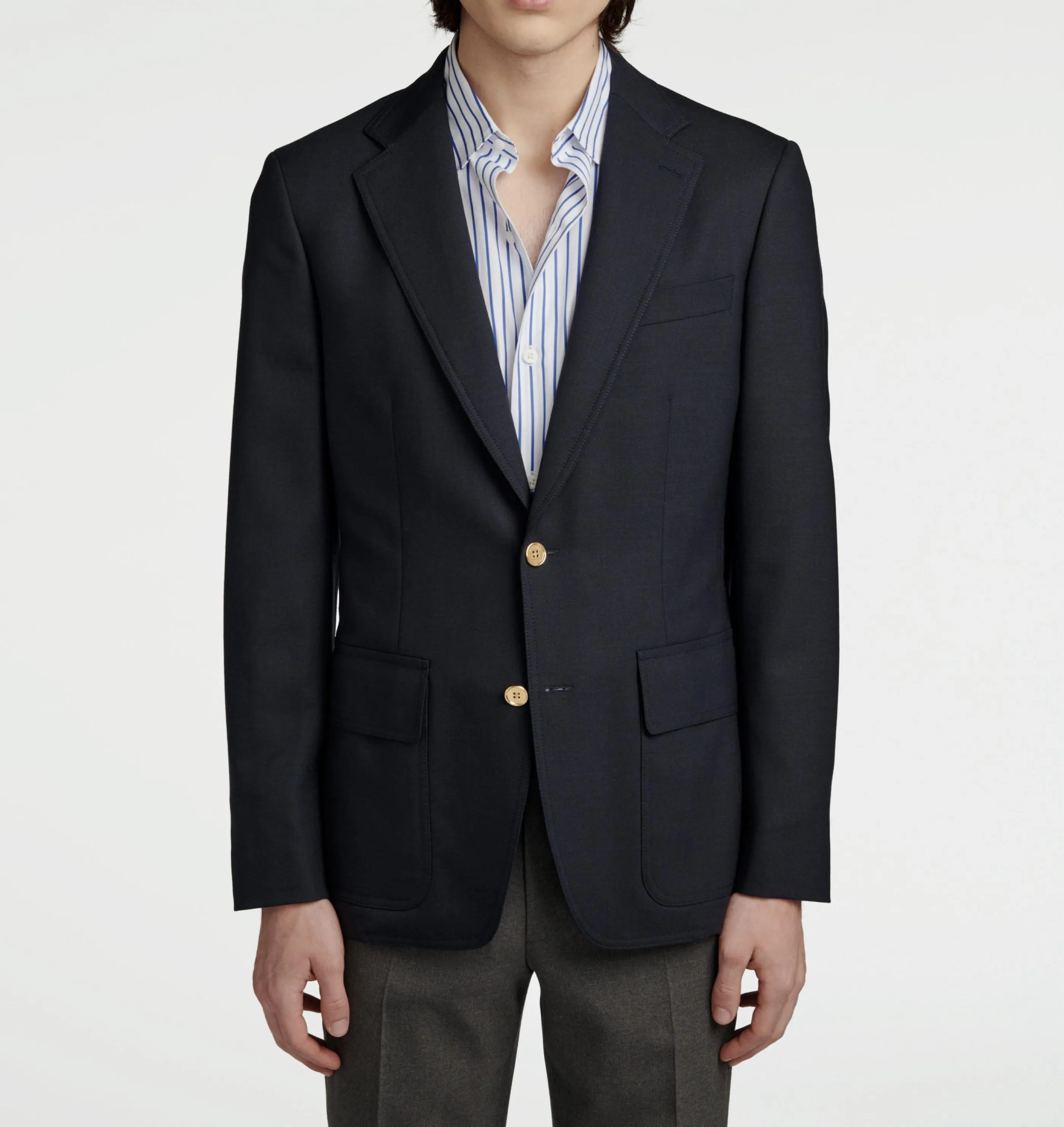 Fursac - Blazer En Toile De Laine Bleu Marine
