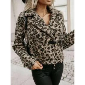 Fuzzy Animal Print Collared Coat in Timeless Luxury Fashion for Women