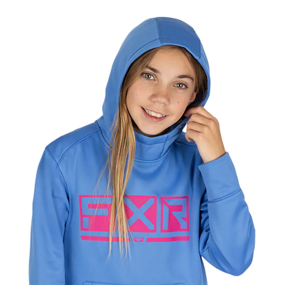 FXR Youth Podium Tech Pullover Hoodie Tranquil Blue/Razz