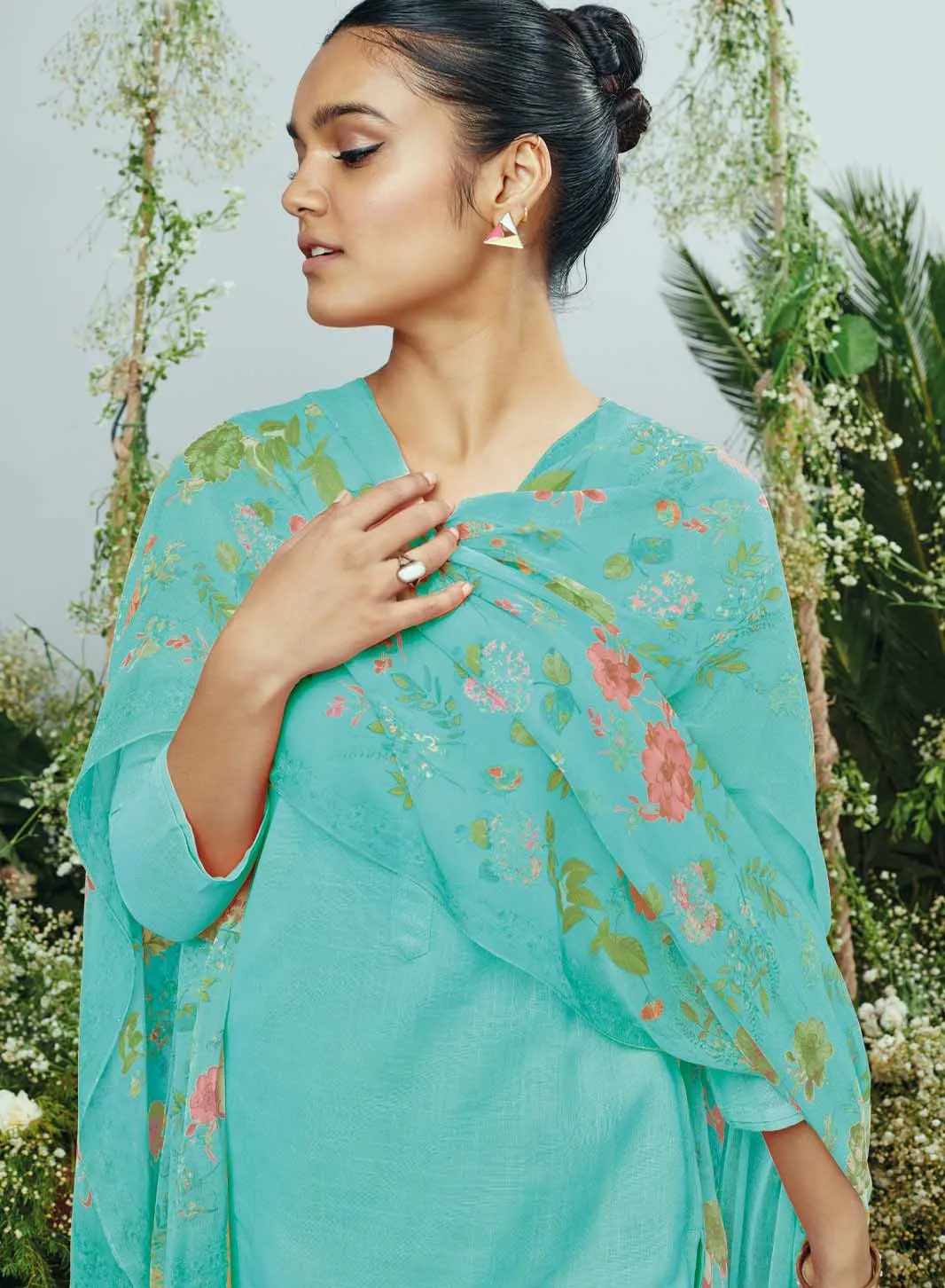Ganga Cotton Linen Unstitched Women Suit Material With Dupatta