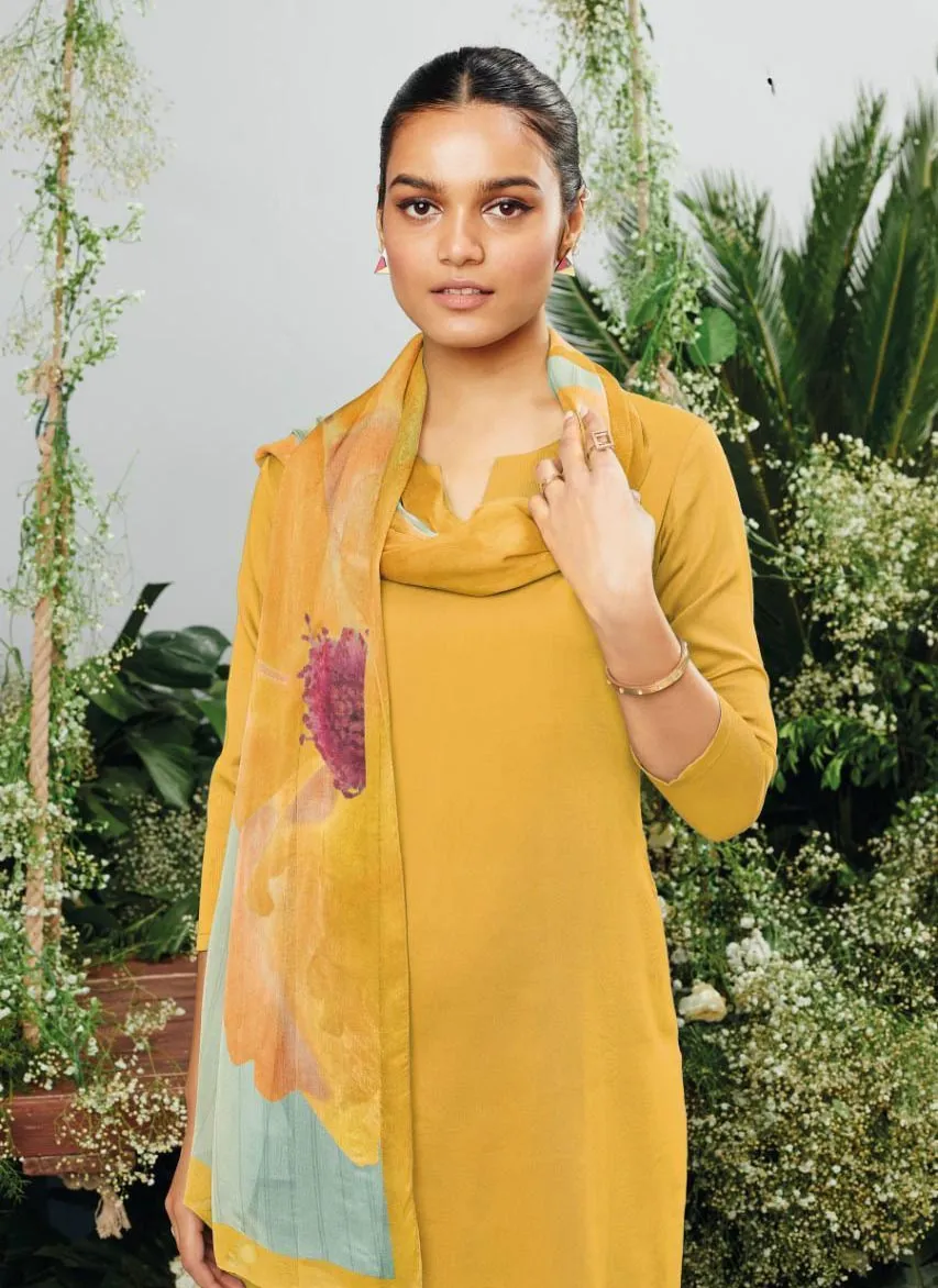 Ganga Cotton Satin Unstitched Suit With Chiffon Dupatta
