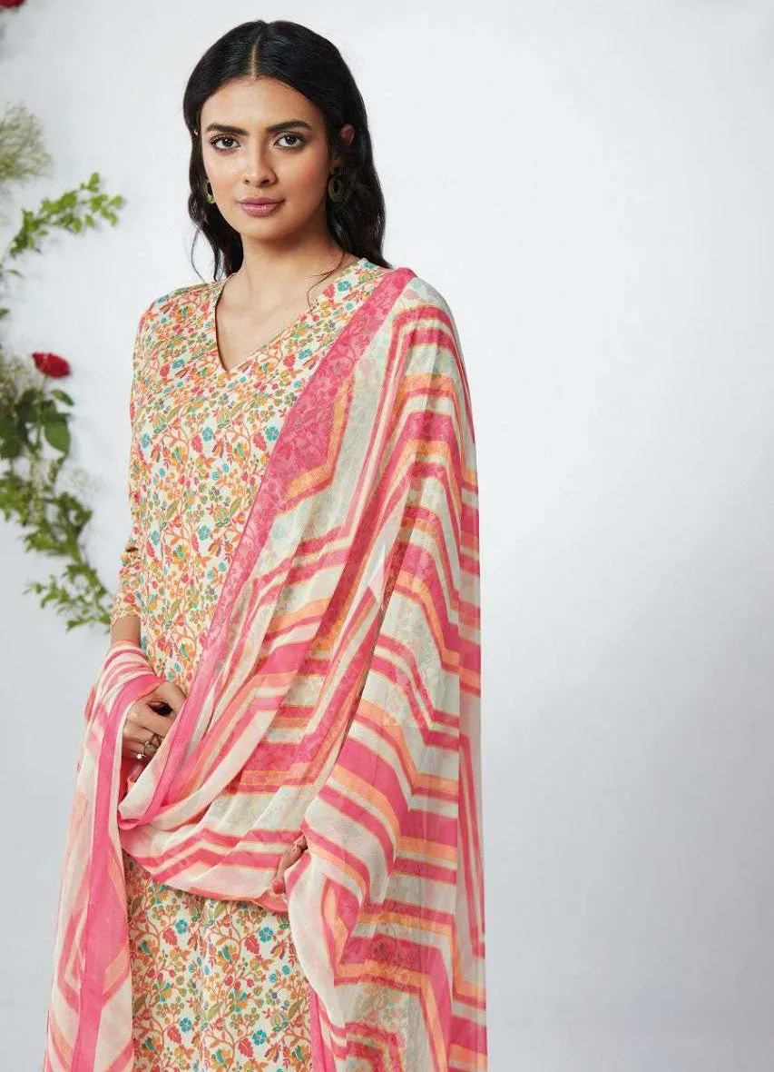 Ganga Fashion Off-white Pure Cotton Unstitched Suit