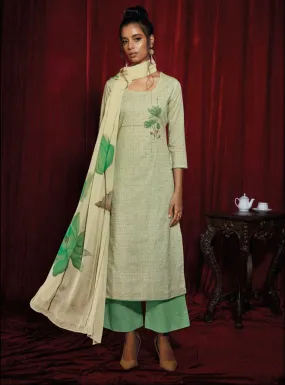Ganga Green Pure Cotton Unstitched Salwar Suit Material for Women