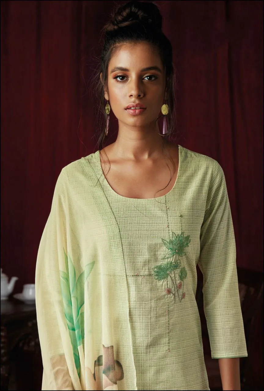 Ganga Green Pure Cotton Unstitched Salwar Suit Material for Women