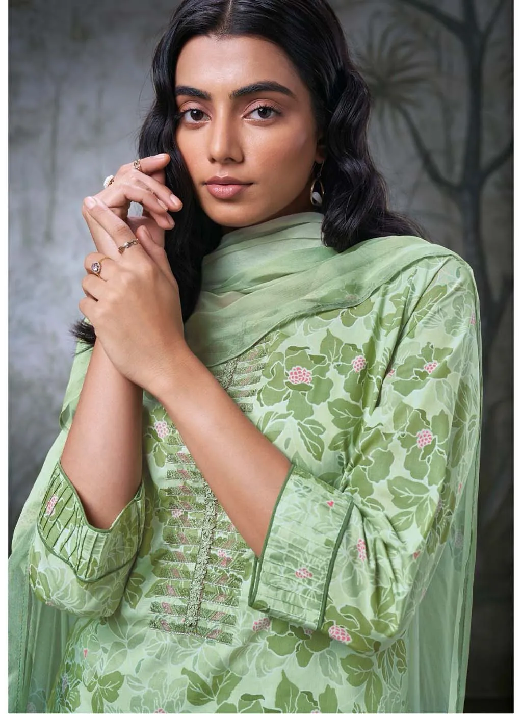 Ganga Green Pure Cotton Unstitched Suit Material for Women