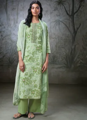 Ganga Green Pure Cotton Unstitched Suit Material for Women