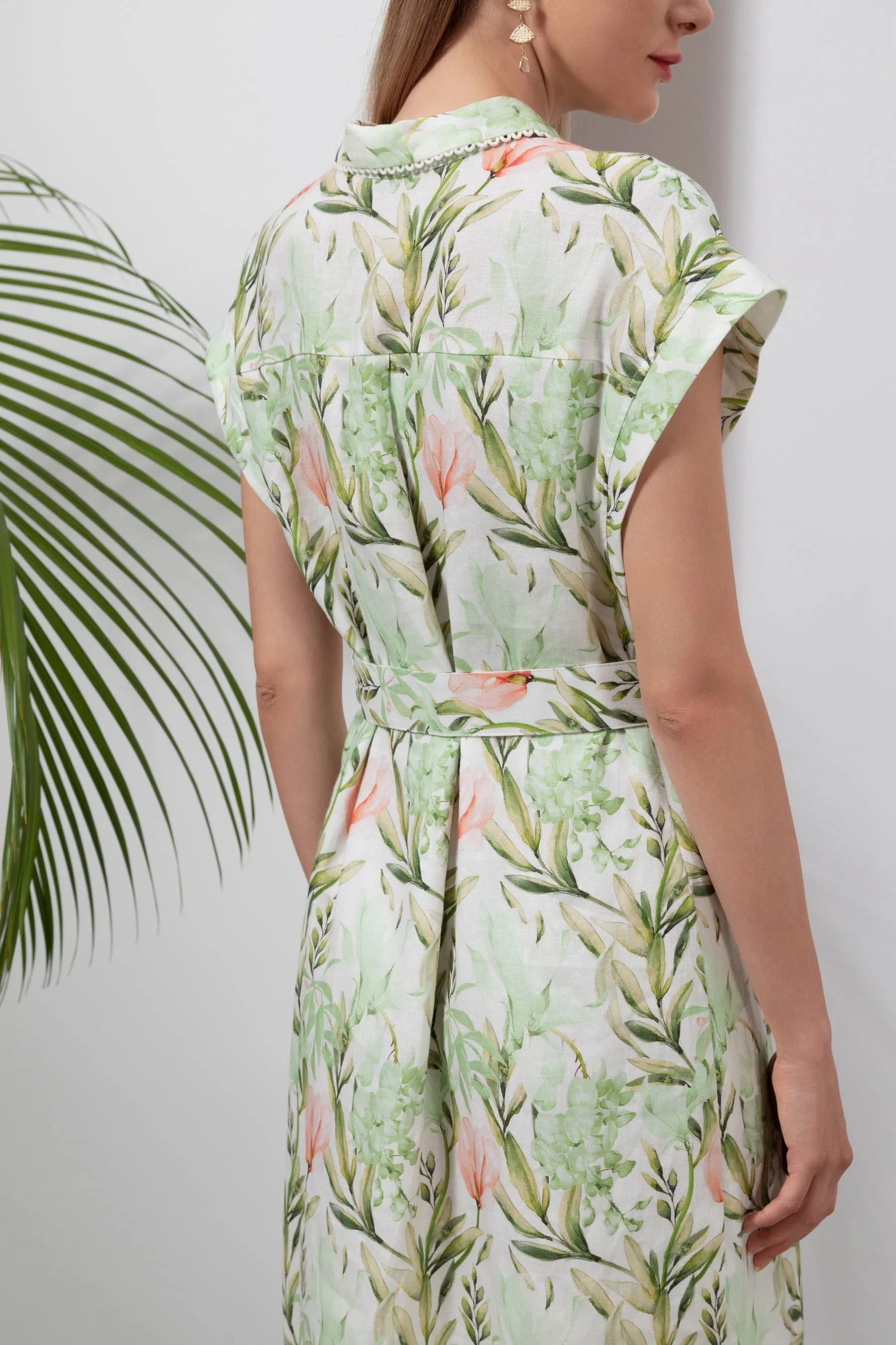 GDS Desiree Floral Linen Long Dress | Green