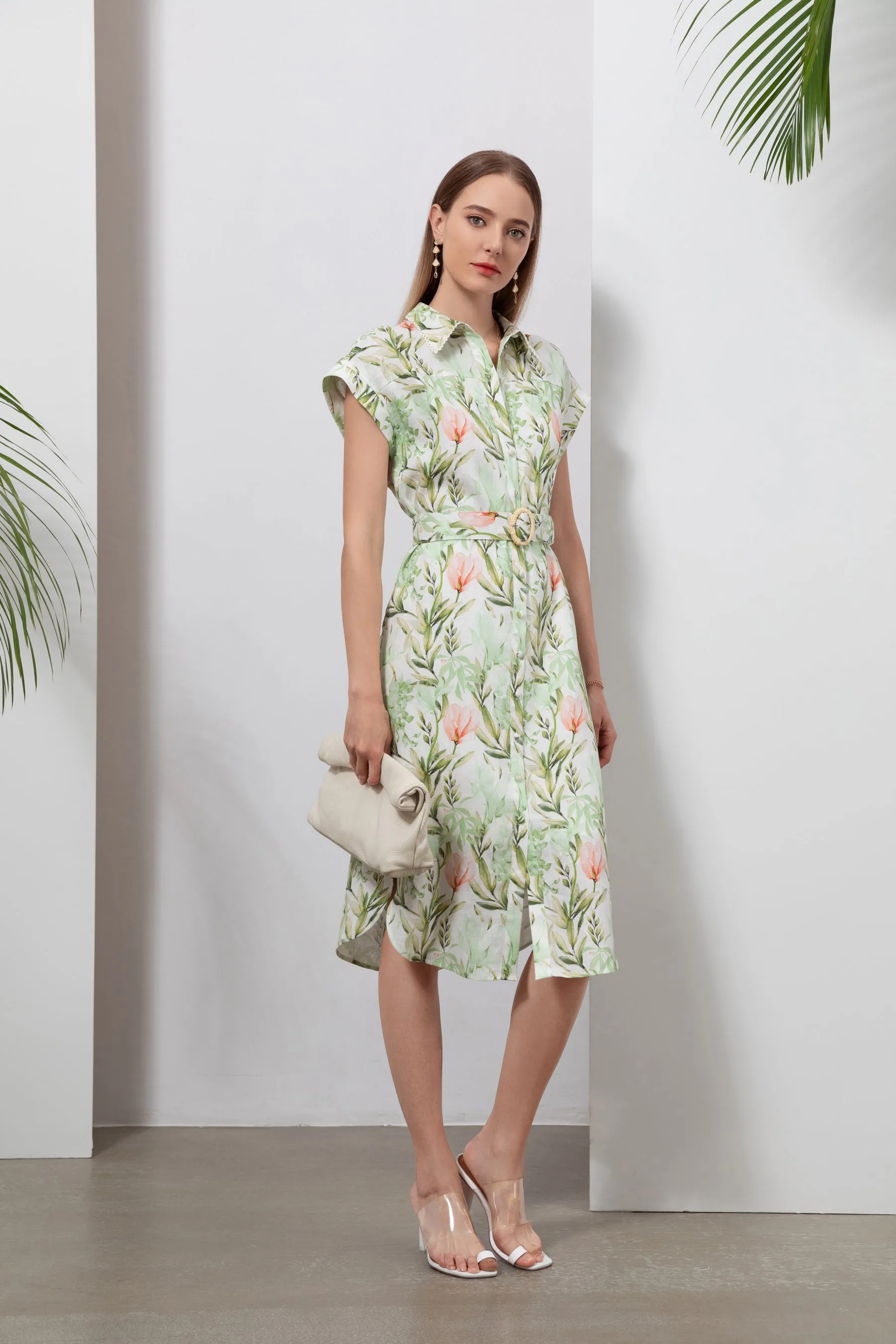 GDS Desiree Floral Linen Long Dress | Green