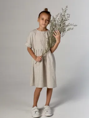 Girls hemp oversize dress in Beige