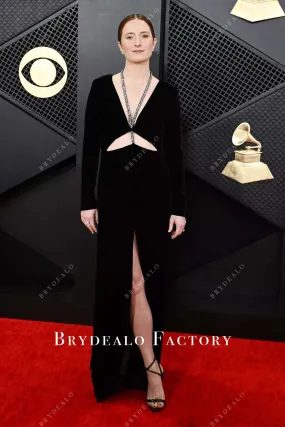 Grace Gummer Black Slit 2024 Grammys Red Carpet Dress