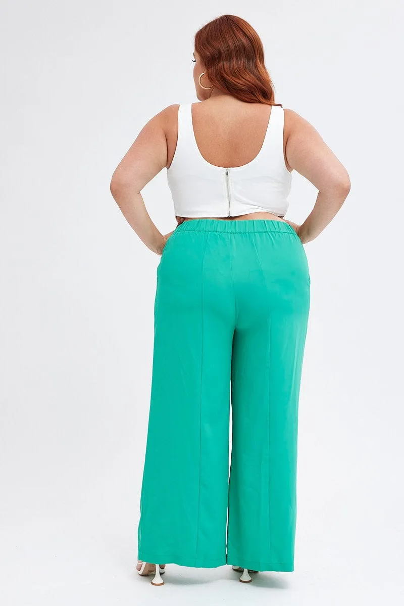 Green Wide Leg Pants Suiting High Waist