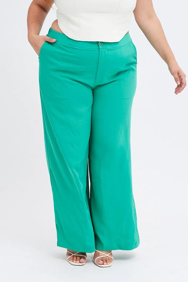 Green Wide Leg Pants Suiting High Waist