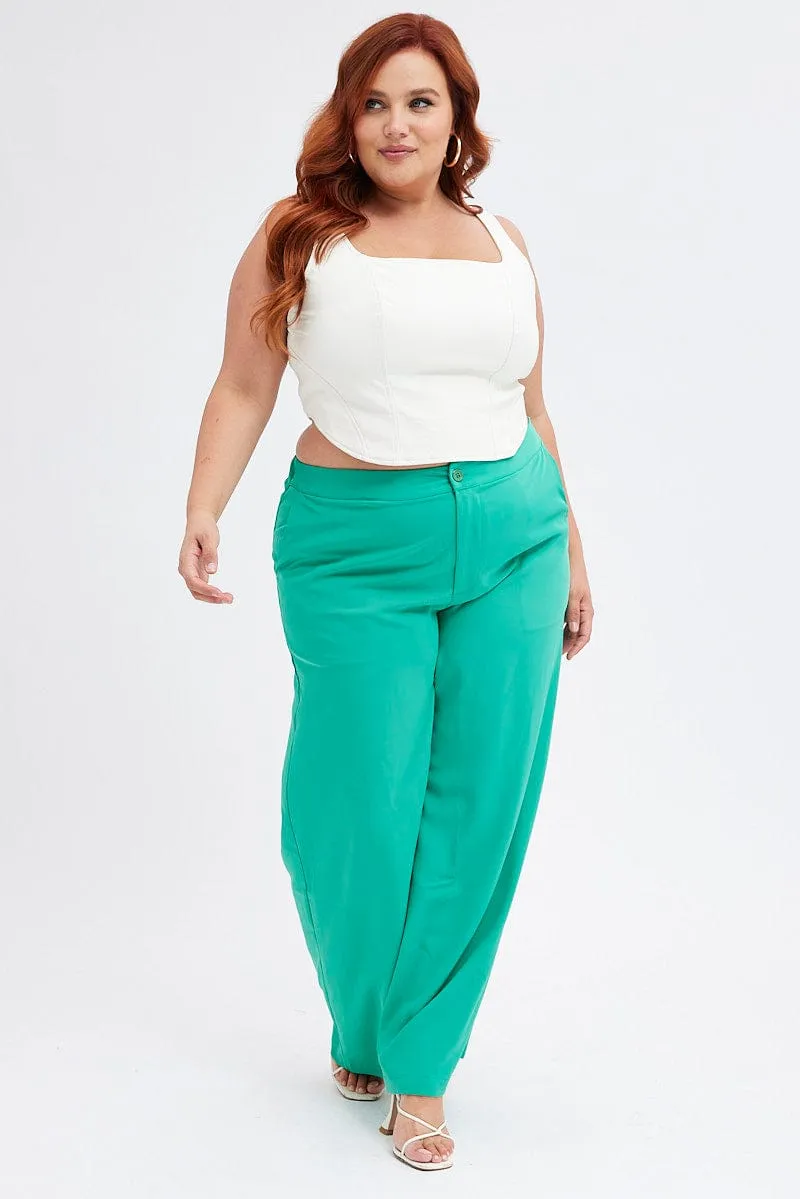 Green Wide Leg Pants Suiting High Waist
