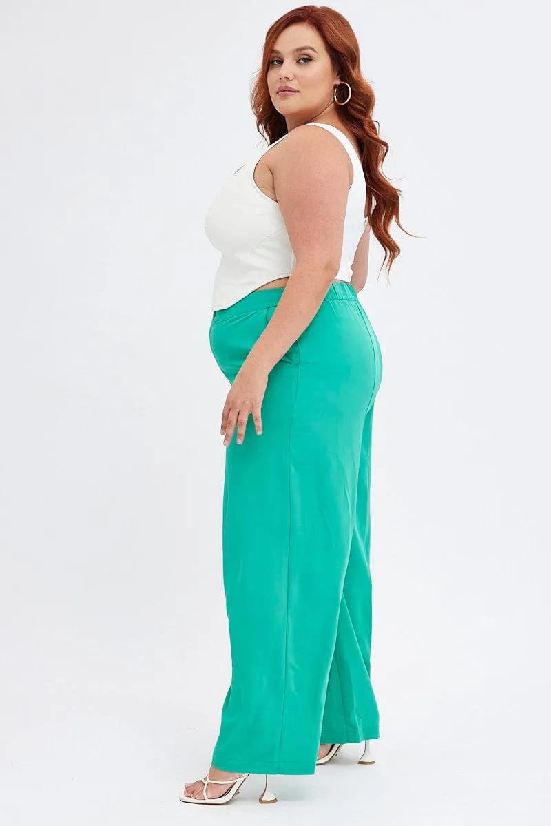 Green Wide Leg Pants Suiting High Waist