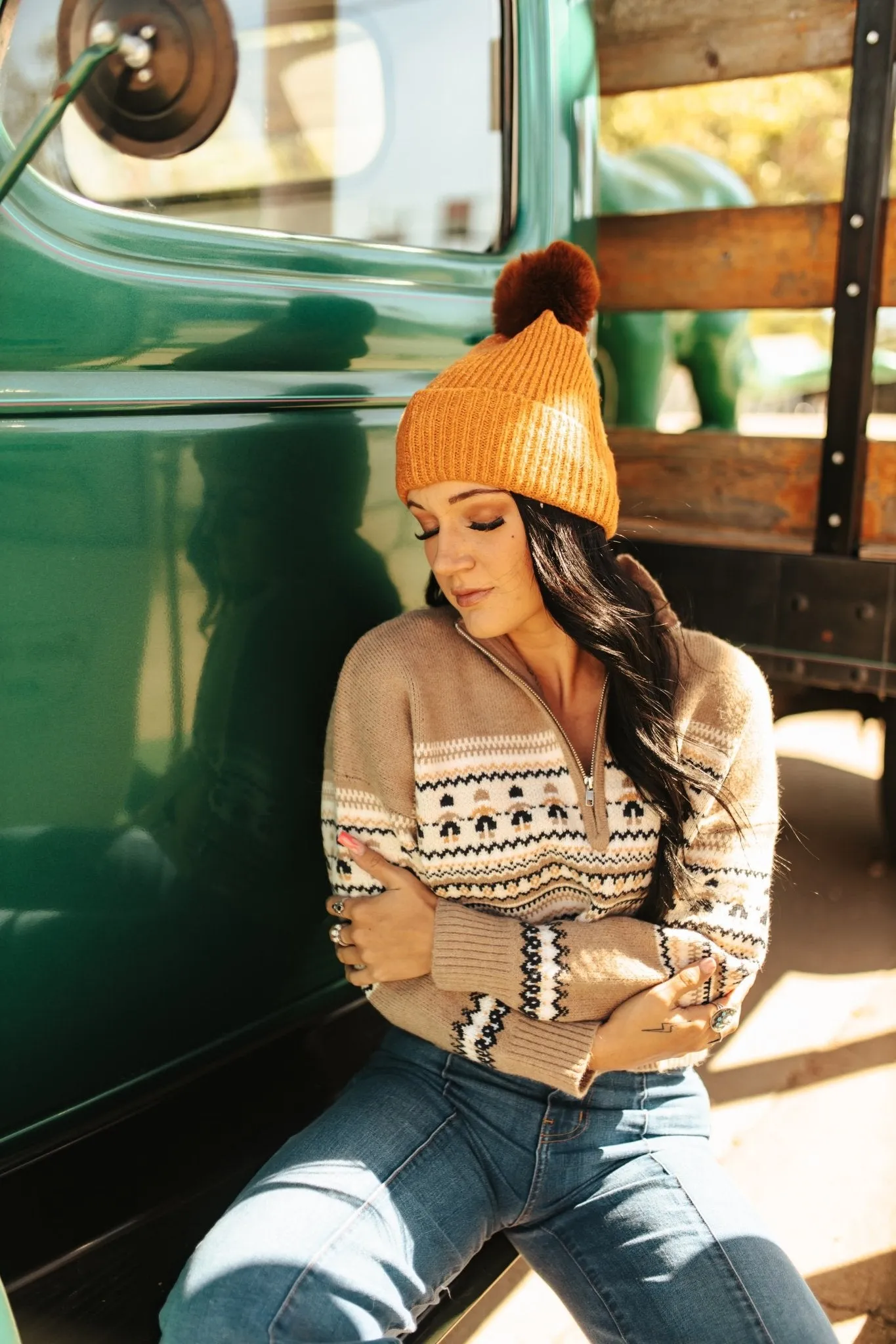Half Zip Aztec Knit Sweater