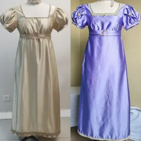 Handmade Custom made Satin Puff Sleeves Regency Dress