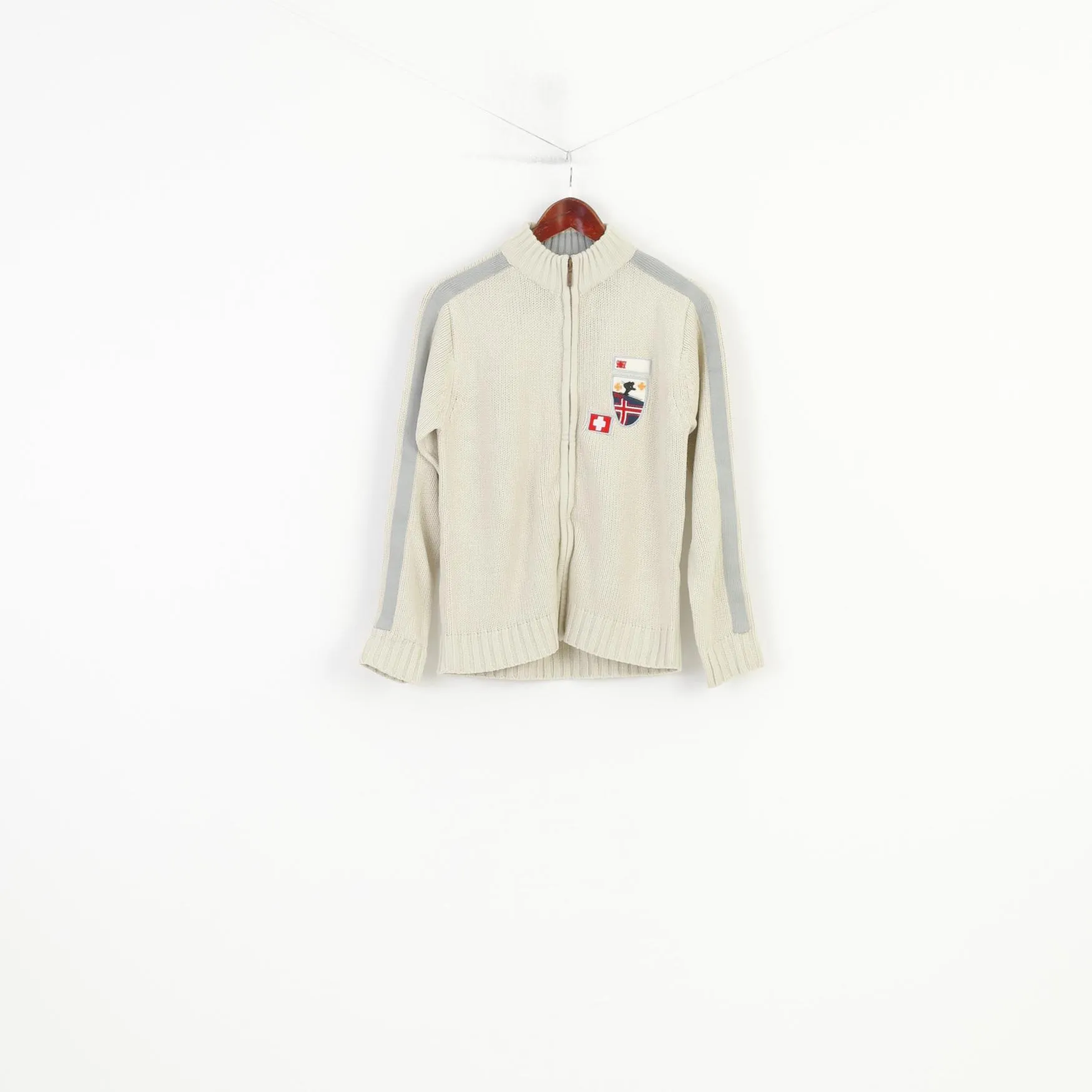 Hewlett Boys S 16 Age Jumper Full Zipper Beige Cotton Sweater Winter Collar Vintage Top