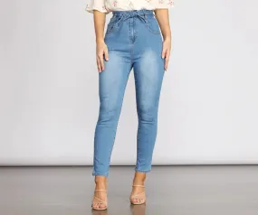 High Rise Tie Waist Skinny Crop Jeans