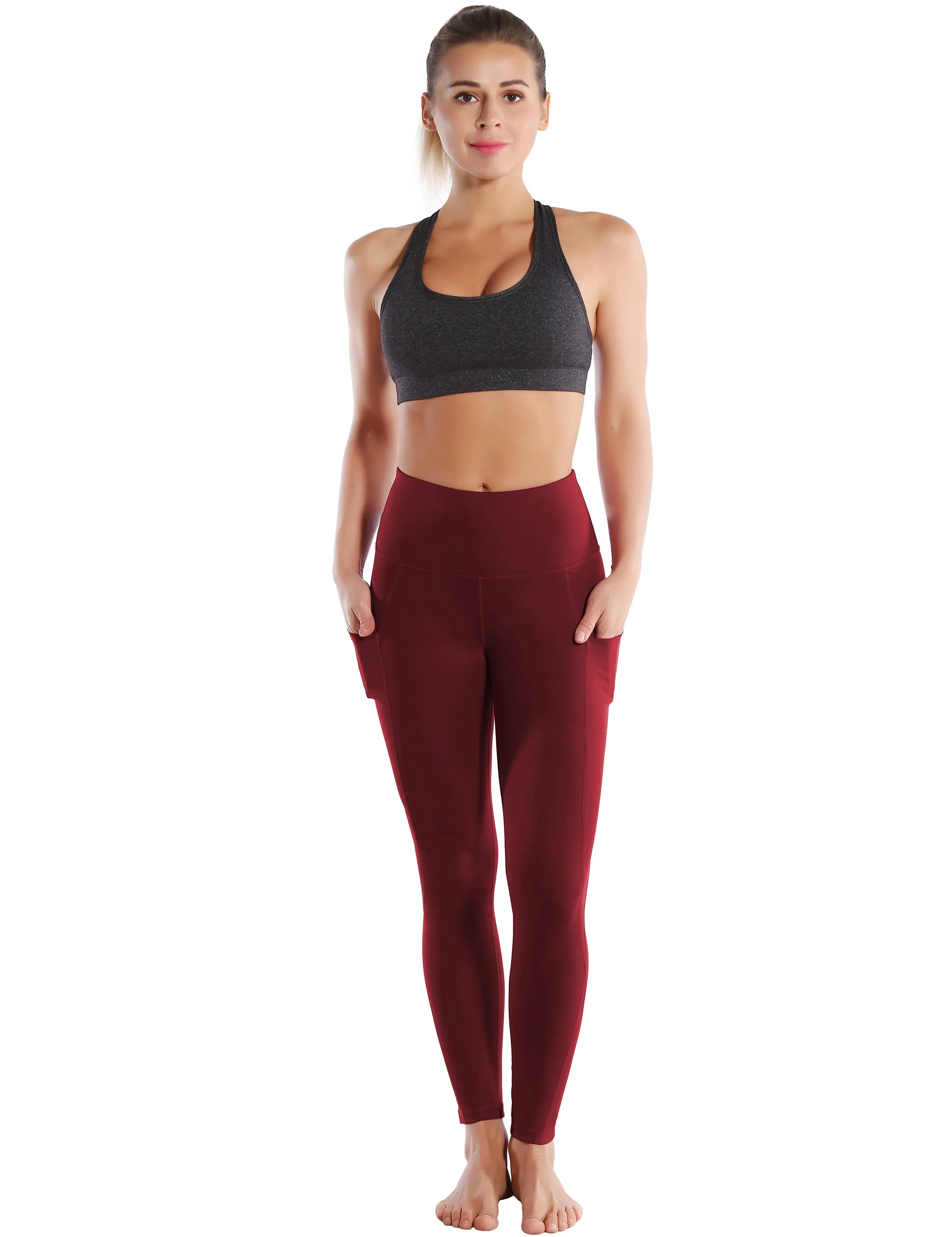 High Waist Side Pockets Jogging Pants cherryred_Jogging